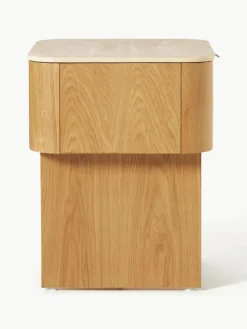 Holz-Nachttisch Zumi mit Travertinplatte