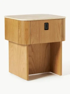 Holz-Nachttisch Zumi mit Travertinplatte