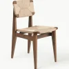 Holzstuhl C-Chair aus Walnussholz mit geflochtener Sitzfläche
