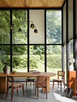 Holzstuhl C-Chair aus Walnussholz mit Wiener Geflecht