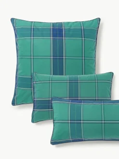 Karierter Baumwollperkal-Kopfkissenbezug Scarlet mit Keder