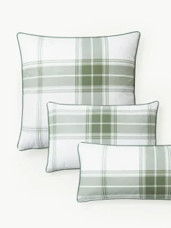 Karierter Baumwollperkal-Kopfkissenbezug Scarlet mit Keder