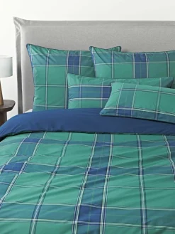 Karierter Baumwollperkal-Kopfkissenbezug Scarlet mit Keder