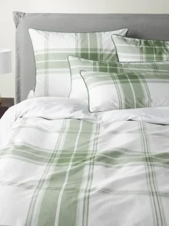 Karierter Baumwollperkal-Kopfkissenbezug Scarlet mit Keder