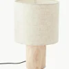 Kleine Skandi-Tischlampe Pia aus Holz und Leinen