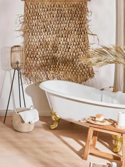 Kleine Tripod Stehlampe Woodrow aus Rattan