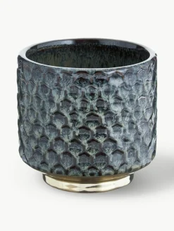 Kleiner handgefertigter Übertopf Dela aus Steingut