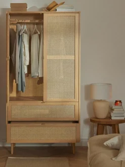 Kleiner Kleiderschrank Aries mit Wiener Geflecht, 2-türig