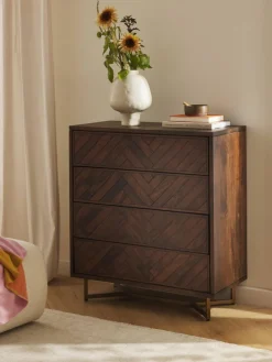 Kommode Luca aus Mangoholz mit Fischgrät-Muster