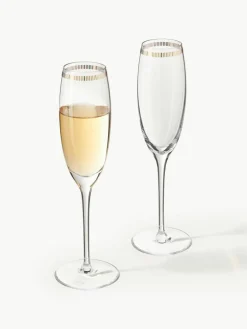 Kristall-Champagnergläser Dvorak mit Gold-Dekor, 6 Stück