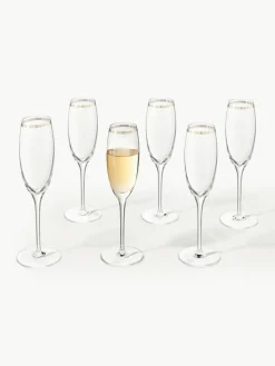 Kristall-Champagnergläser Dvorak mit Gold-Dekor, 6 Stück