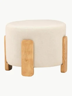 Leinen-Hocker Coffey mit Holz-Füßen