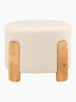 Leinen-Hocker Coffey mit Holz-Füßen