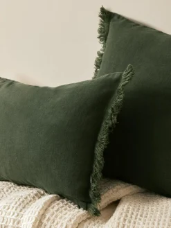 Leinen-Kissenhülle Luana mit Fransen