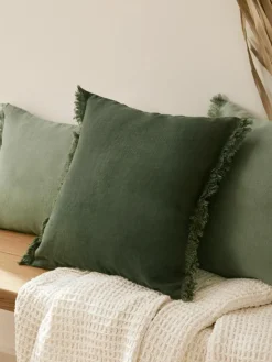 Leinen-Kissenhülle Luana mit Fransen