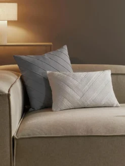 Leinen-Kissenhülle Malia in Grau mit Strukturmuster