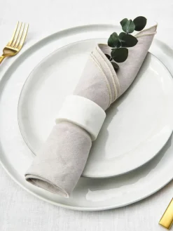 Leinen-Servietten Kennedy mit Umkettelung, 4 Stück