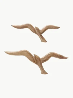 Mangoholz-Wandobjekte Seagull in Vögelform, 2er-Set