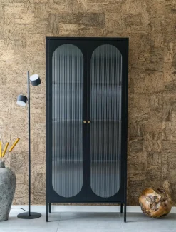 Metall-Vitrine Adelaide mit Rillenglas