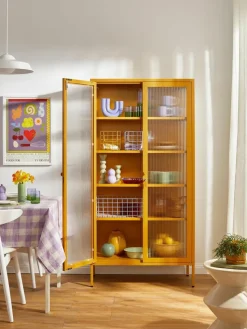 Metall-Vitrine The Collector mit geriffeltem Glas