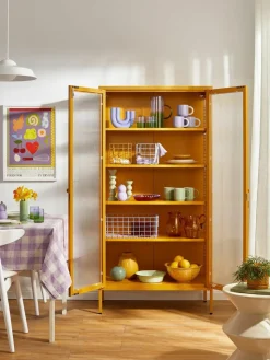 Metall-Vitrine The Collector mit geriffeltem Glas