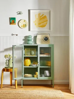 Metall-Vitrine The Mixer mit geriffeltem Glas