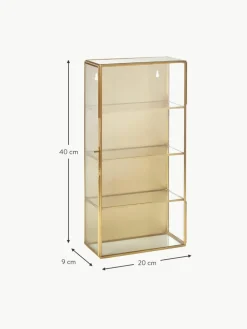 Metall-Wandregal Ada mit Glasablageflächen und Glastür