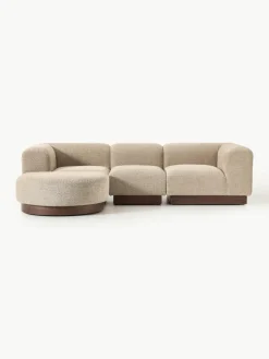 Modulares Sofa Natalie (3-Sitzer) aus Teddy-Bouclé mit Hocker