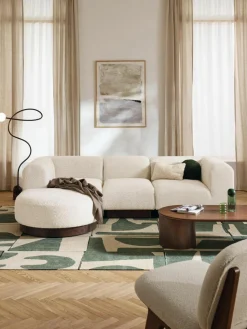 Modulares Sofa Natalie (3-Sitzer) aus Teddy-Bouclé mit Hocker