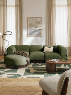 Modulares Sofa Natalie (3-Sitzer) aus Teddy-Bouclé mit Hocker