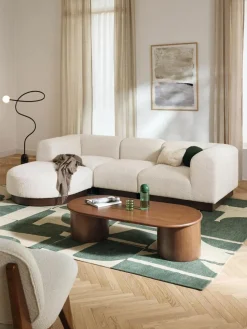 Modulares Sofa Natalie (3-Sitzer) aus Teddy-Bouclé mit Hocker