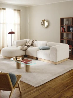 Modulares Sofa Natalie (3-Sitzer) aus Teddy-Bouclé mit Hocker