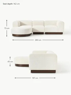 Modulares Sofa Natalie (3-Sitzer) aus Teddy-Bouclé mit Hocker