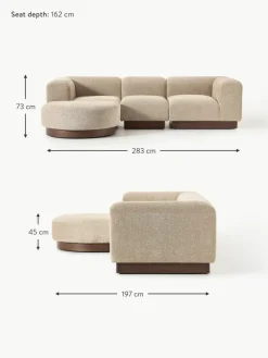 Modulares Sofa Natalie (3-Sitzer) aus Teddy-Bouclé mit Hocker