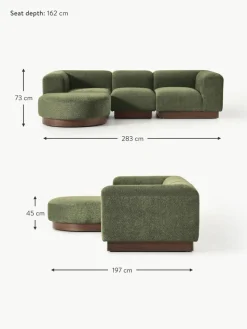 Modulares Sofa Natalie (3-Sitzer) aus Teddy-Bouclé mit Hocker