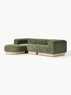 Modulares Sofa Natalie (3-Sitzer) aus Teddy-Bouclé mit Hocker