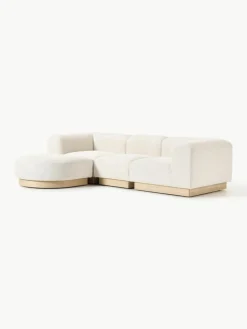 Modulares Sofa Natalie (3-Sitzer) aus Teddy-Bouclé mit Hocker