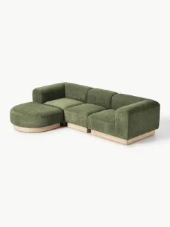 Modulares Sofa Natalie (3-Sitzer) aus Teddy-Bouclé mit Hocker