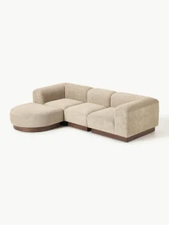 Modulares Sofa Natalie (3-Sitzer) aus Teddy-Bouclé mit Hocker