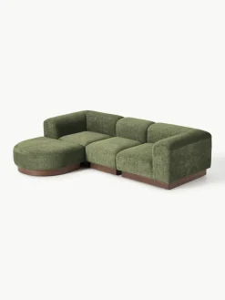 Modulares Sofa Natalie (3-Sitzer) aus Teddy-Bouclé mit Hocker