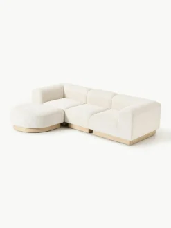 Modulares Sofa Natalie (3-Sitzer) aus Teddy-Bouclé mit Hocker
