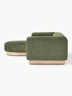 Modulares Sofa Natalie (3-Sitzer) aus Teddy-Bouclé mit Hocker