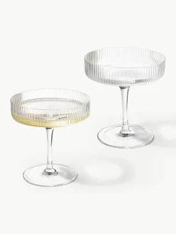 Mundgeblasene Champagnerschalen Ripple mit Rillenrelief, 2 Stück