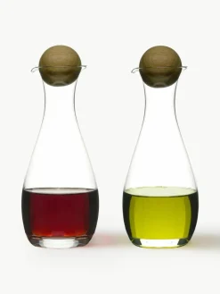 Mundgeblasene Essig- und Öl-Spender Eden mit Holzdeckel, 2er-Set