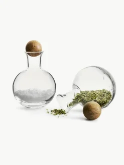 Mundgeblasene Gewürzflaschen Eden mit Holzdeckel, 2er-Set