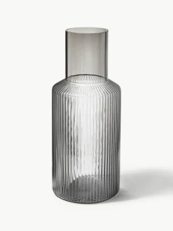 Mundgeblasene kleine Karaffe Ripple mit Wasserglas, 2er-Set