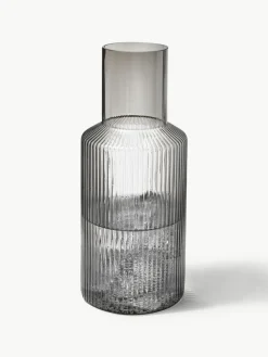 Mundgeblasene kleine Karaffe Ripple mit Wasserglas, 2er-Set