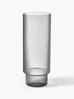 Mundgeblasene Longdrinkgläser Ripple mit Rillenrelief, 4er-Set