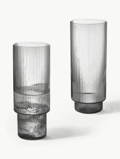 Mundgeblasene Longdrinkgläser Ripple mit Rillenrelief, 4er-Set