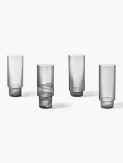 Mundgeblasene Longdrinkgläser Ripple mit Rillenrelief, 4er-Set
